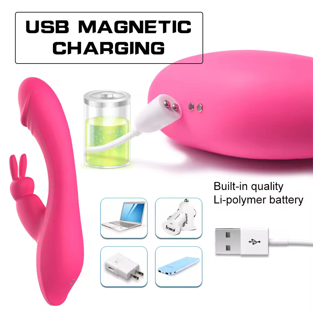USB Rechargeable Rabbit Vibrator Dildo Dual Stimulation Clitoral G Spot Masturbation Sex Toy For Women