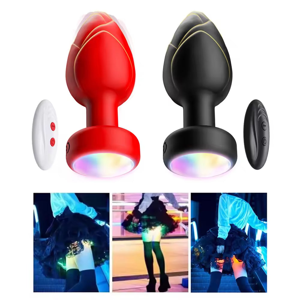 Silicone Anal Vibration Prostate Massager Remote Control Adult G-spot LED Light Anal Plug Sex Toys for Men and Women