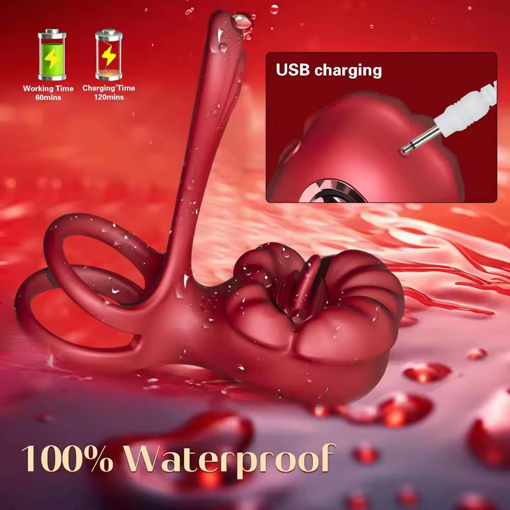 Adults Silicone Cock Vibration Penis Rings Stimulating Erection Penis Sex Toys App Controlled Rose Tongue Sucking Anal for Men