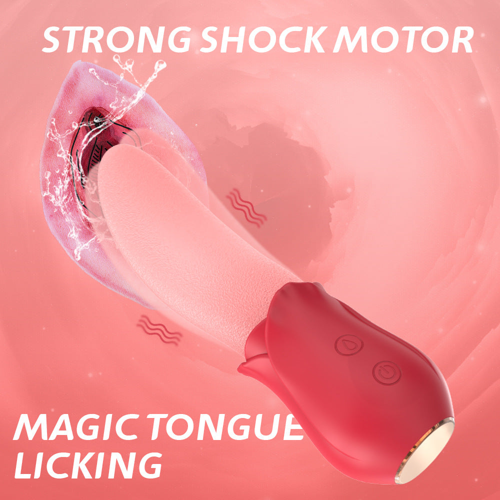 Seductiva Multi-Frequency Rose Vibrator – Tongue Licking Clitoral Massage Stick Detail & Ergonomic Design - Premium Silicone - Discreet Delivery