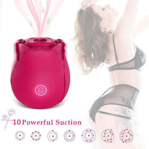 Red rose-shaped suction vibrator, 10 vibration modes, USB rechargeable silicone adult toy