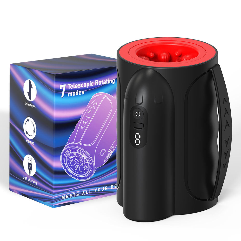 Men's telescopic rotating masturbation cup orgasm vibration cup hand-held penis trainer sex toy