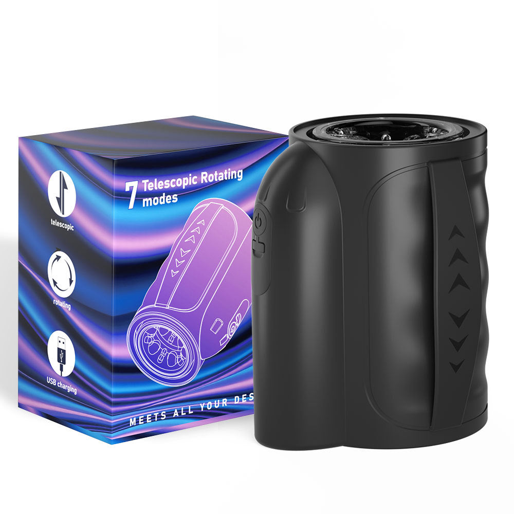 Men's telescopic rotating masturbation cup orgasm vibration cup hand-held penis trainer sex toy