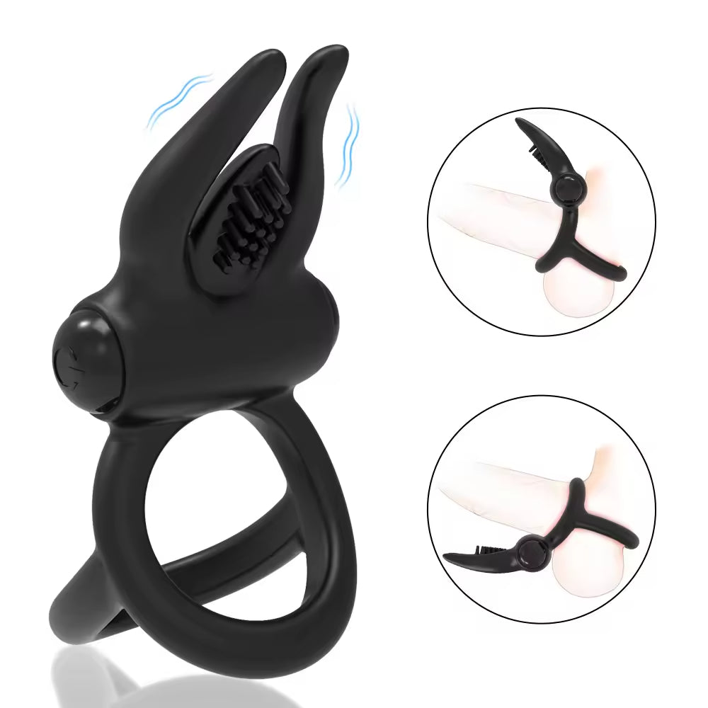 Seductiva Men's Silicone Cock Ring Vibrator with Bunny Ears – Couples Vibrating Ring Adult Toy USB Charging & Interface Controls - Quiet Performance