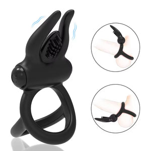 Seductiva Men's Silicone Cock Ring Vibrator with Bunny Ears – Couples Vibrating Ring Adult Toy USB Charging & Interface Controls - Quiet Performance