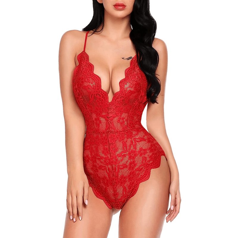 Sexy Deep V Lace Teddy – One Piece Babydoll Bodysuit Lingerie