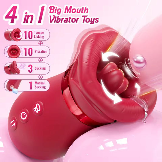 4 In1 Realistic Mouth Sucking Vibrator & Tongue Licking Masturbator 360° Massage