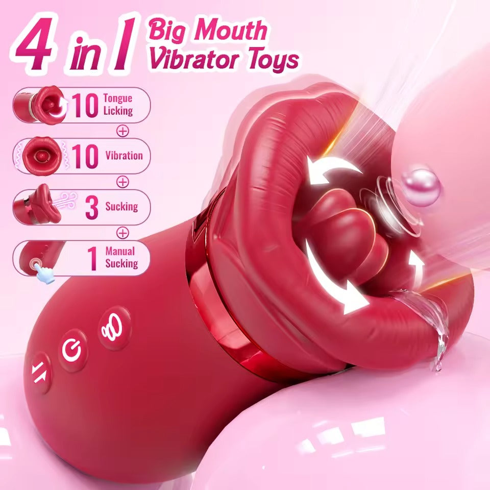 4 In1 Realistic Mouth Sucking Vibrator & Tongue Licking Masturbator 360° Massage