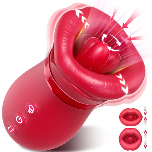 4 In1 Realistic Mouth Sucking Vibrator & Tongue Licking Masturbator 360° Massage