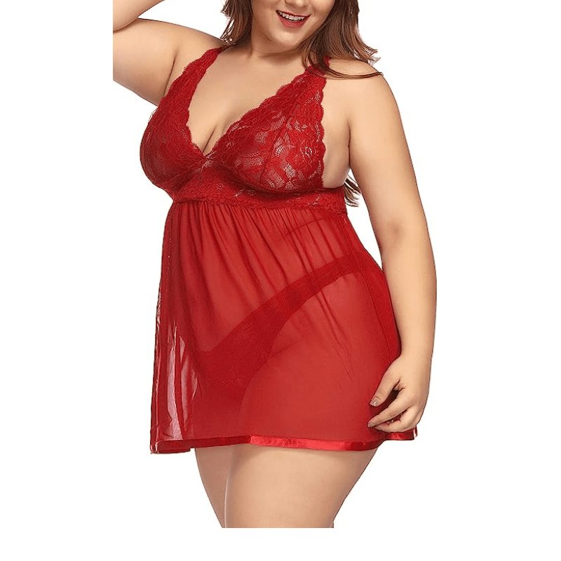 Seductive Lace Sleep Dress – Plus Size Lingerie for Nighttime Glamour