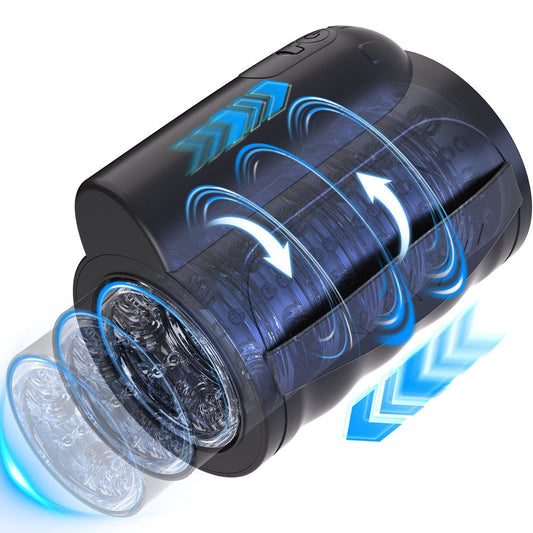 Main: Men's Telescopic Rotating Masturbation Cup Vibration Hand-Held Intimate Trainer Adult Toy - Seductiva NZ