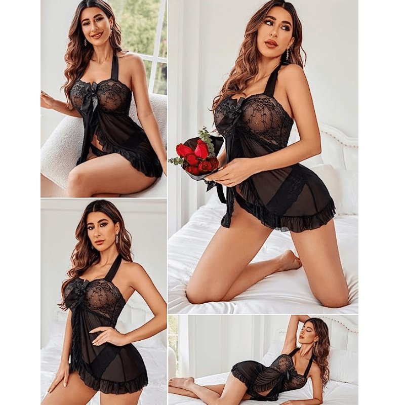 Sexy Split Lace Nightdress – Seductive Cami Sleepwear for Women
