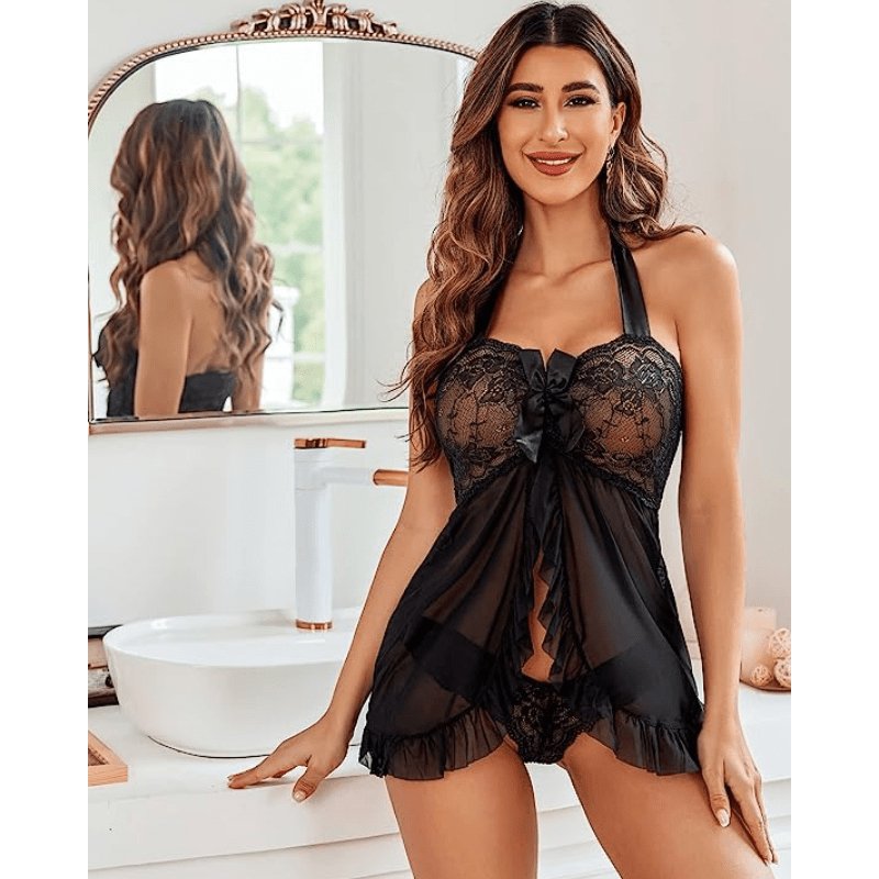 Sexy Split Lace Nightdress – Seductive Cami Sleepwear for Women